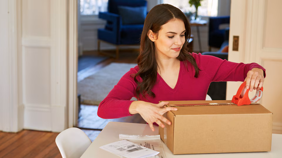 Woman preparing UPS return